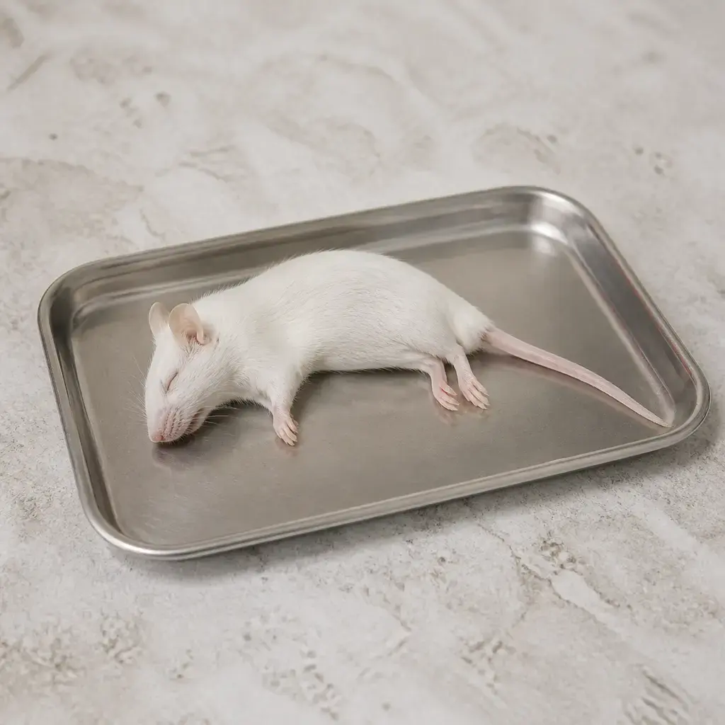 Plain frozen-thawed mice on a clean unbranded surface for a reptile food-safety check.