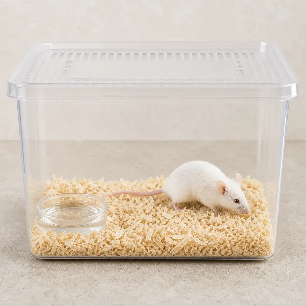 Plain live mice on a clean unbranded surface for a reptile food-safety check.