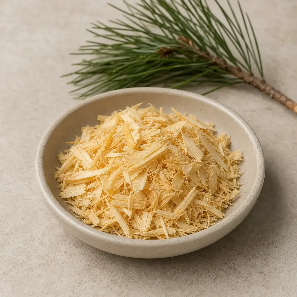 Plain pine shavings on a clean unbranded surface for a reptile food-safety check.