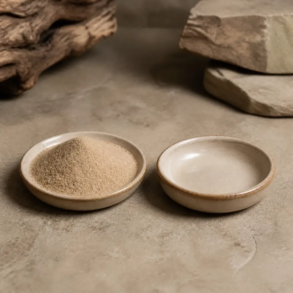 Plain sand as food on a clean unbranded surface for a reptile food-safety check.