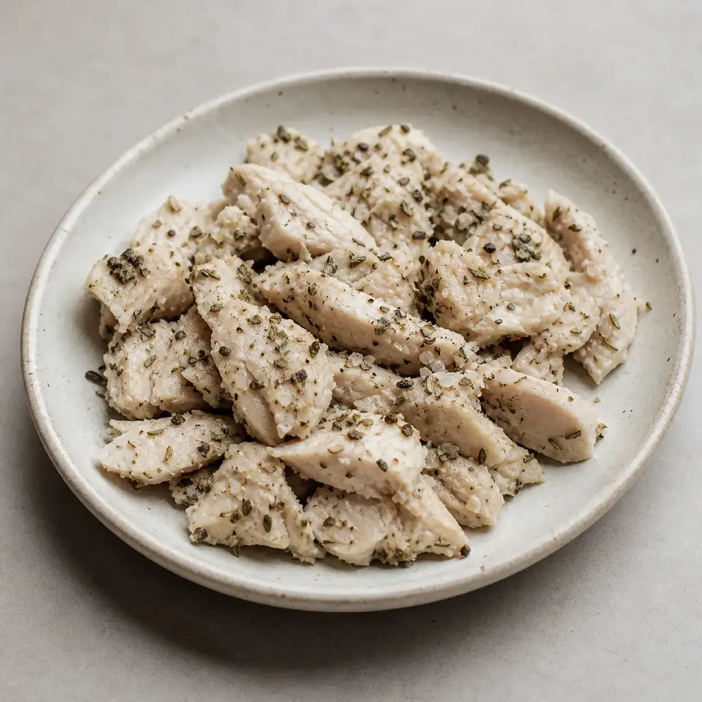 Plain seasoned food on a clean unbranded surface for a reptile food-safety check.