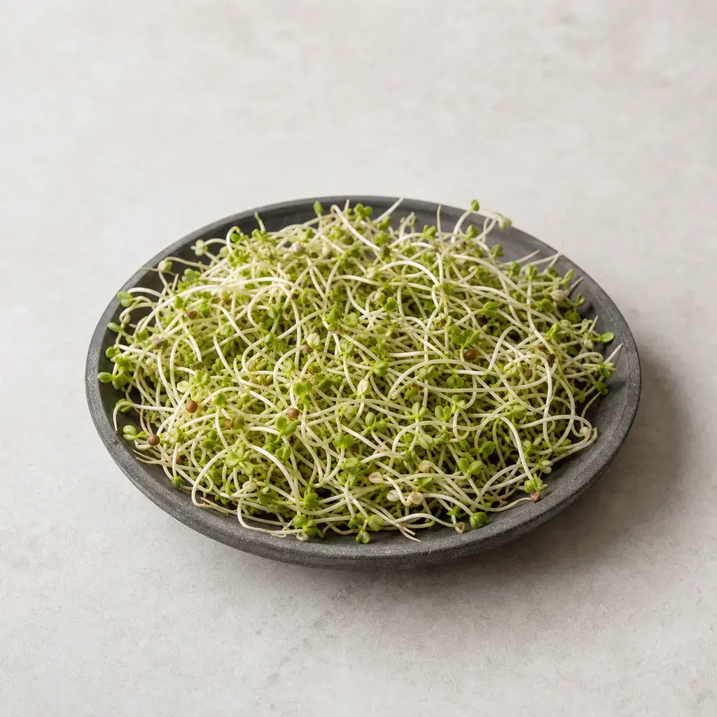 Plain sprouts on a clean unbranded surface for a reptile food-safety check.