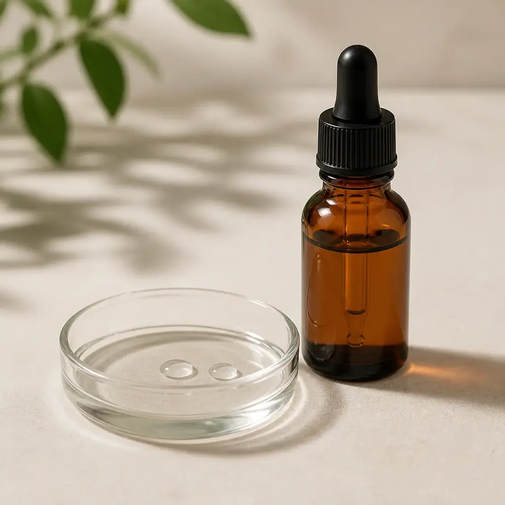 Plain vitamin drops on a clean unbranded surface for a reptile food-safety check.