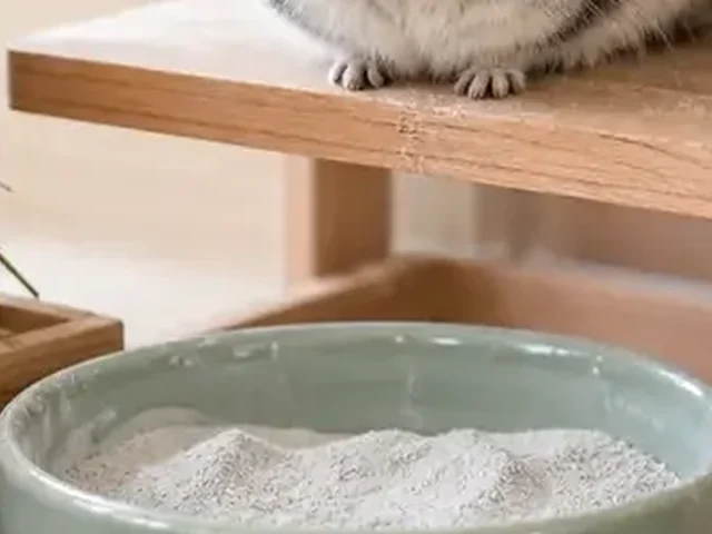 Removable chinchilla dust bath dish.