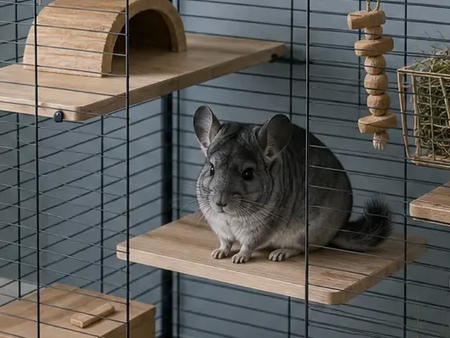Solid wooden ledges in a chinchilla habitat.