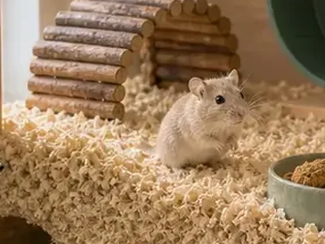 Plain untreated wooden chew tunnel in a gerbil habitat.