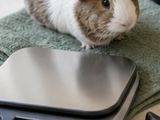 Digital gram scale ready for a guinea pig weight check.