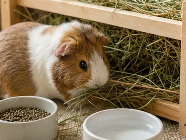 Open hay station with clean grass hay in a guinea pig habitat.