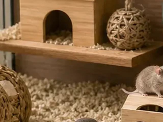 Tiny mouse hide set in a secure habitat.