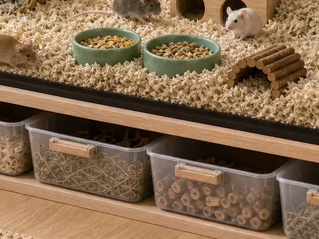 Deep unscented paper bedding in a mouse habitat.