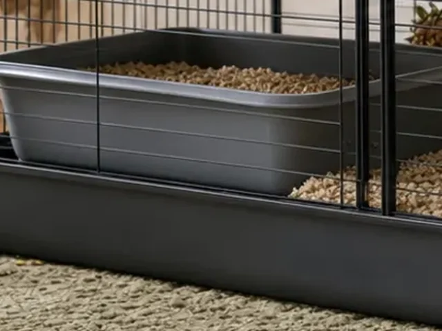 Corner litter box in a rat cage.