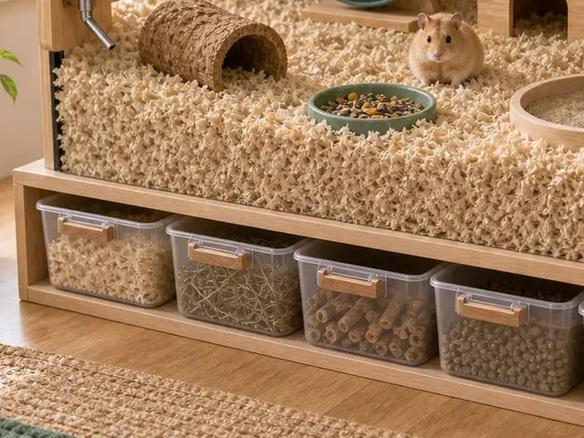 Deep unscented paper bedding in a hamster habitat.