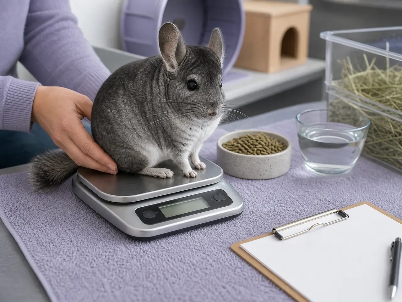 Small mammal food, water, weight, and health checks