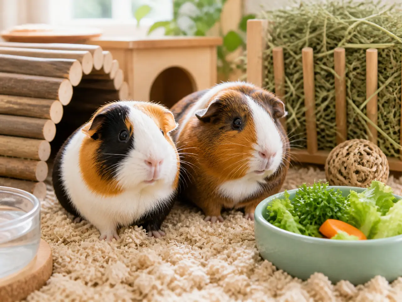 Leafy greens prepared beside guinea pig feeding notes