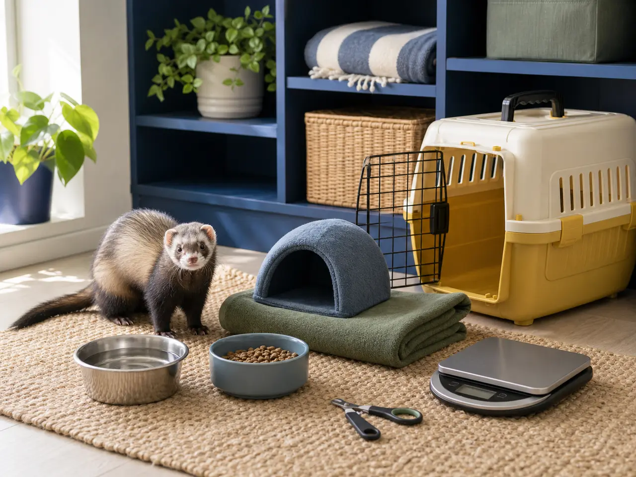 Organized small mammal supplies with labeled food storage
