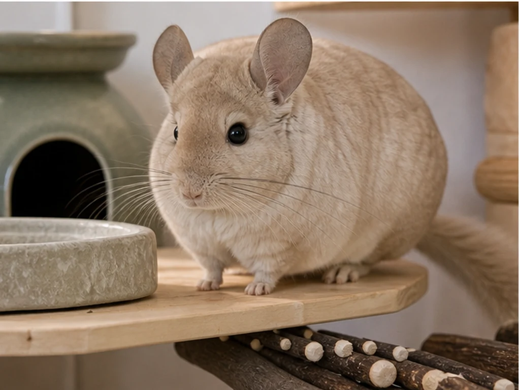 Beige Chinchilla care guide image for a chinchilla setup