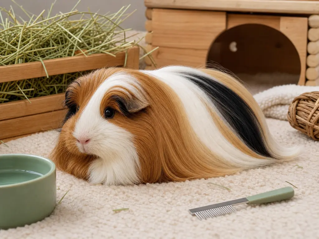 Silkie Satin Guinea Pig care guide image for a guinea pig setup