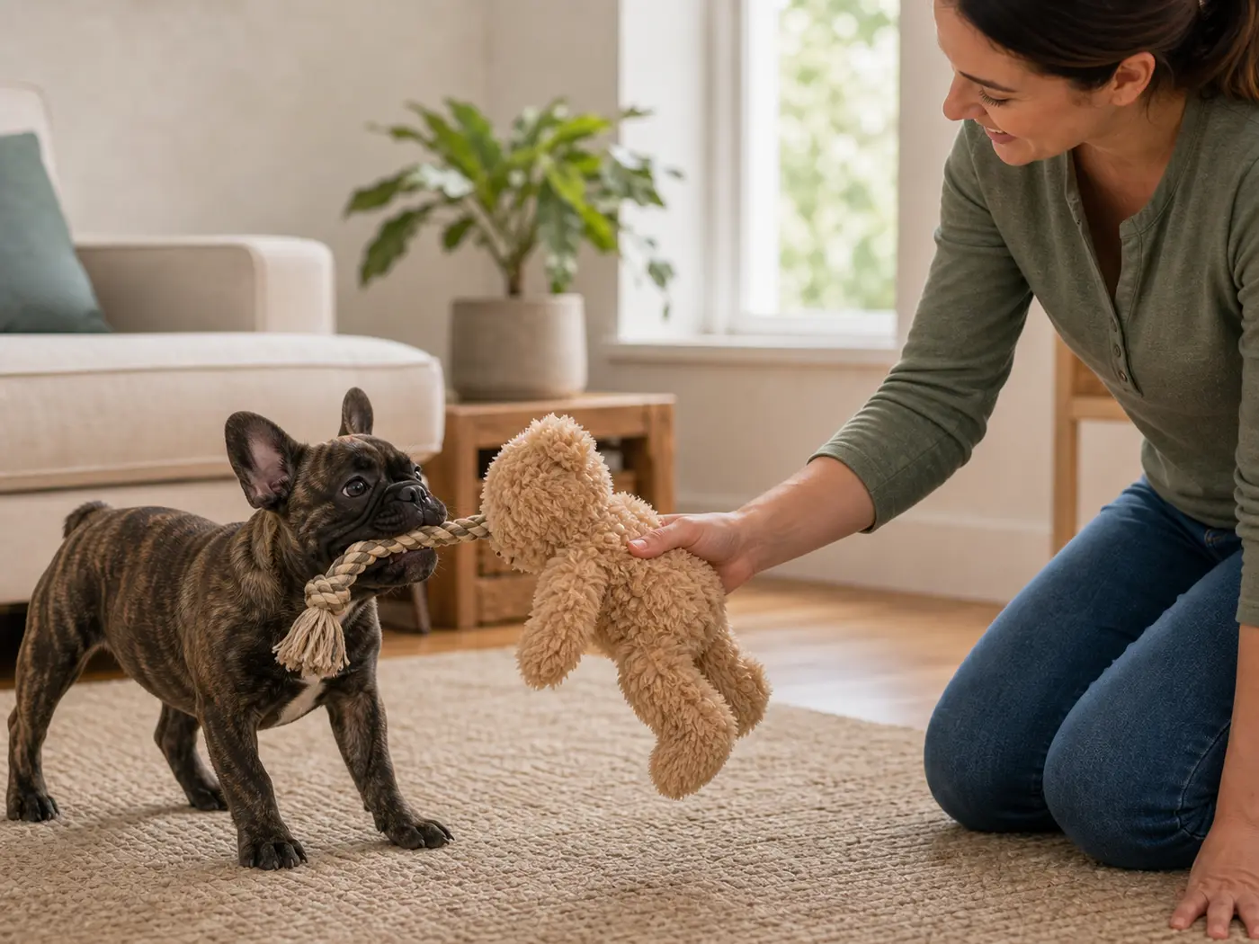 Dog trading a toy during a chew swap.
