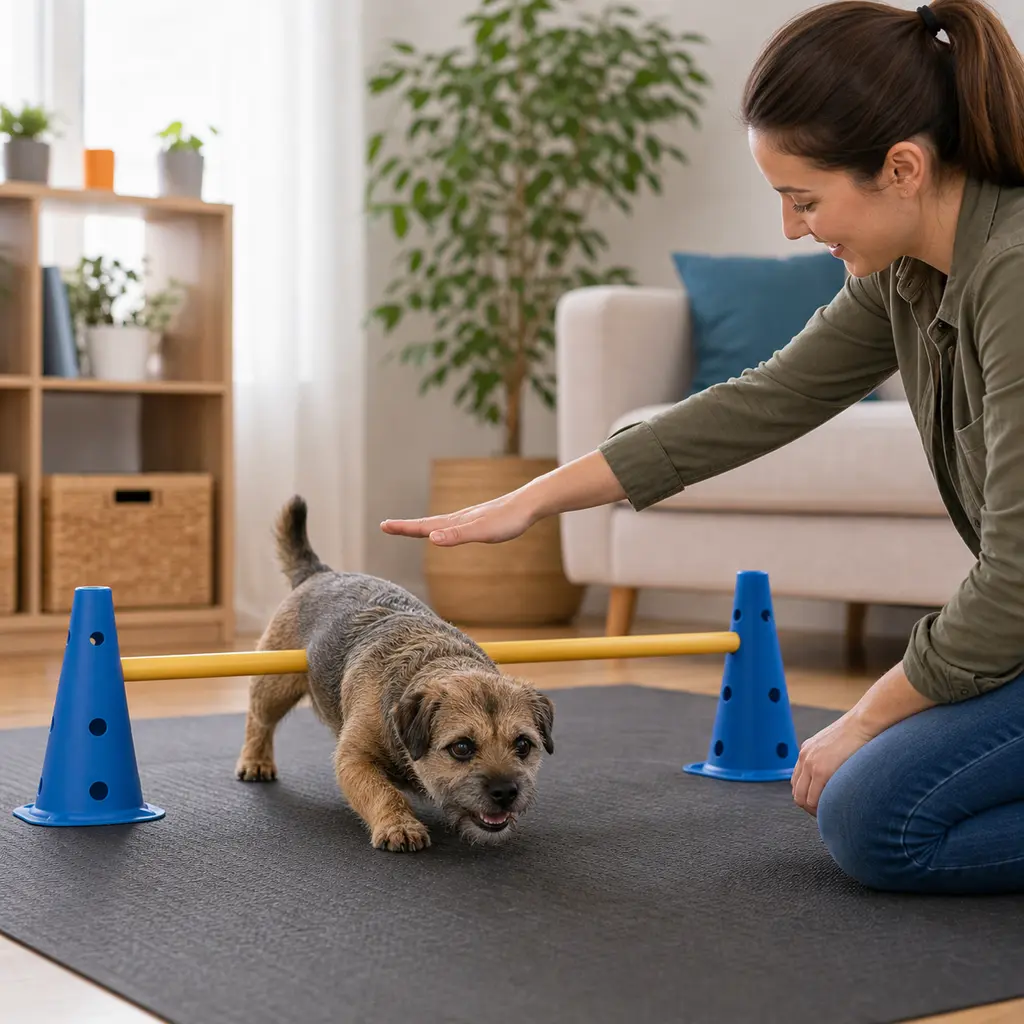 Border Terrier practicing crawl