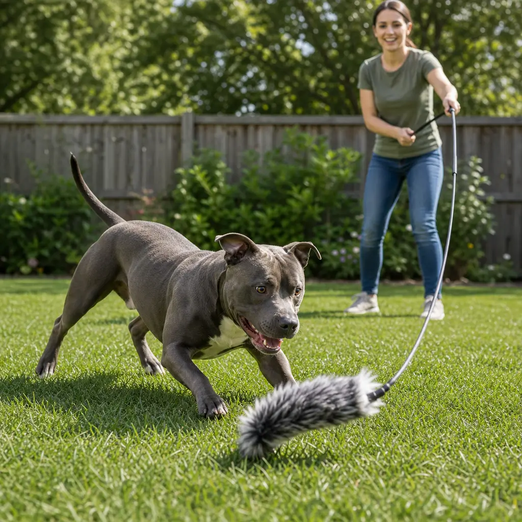 Staffordshire Bull Terrier practicing flirt pole rules