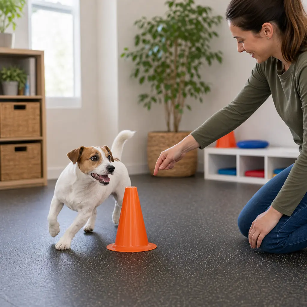Jack Russell Terrier practicing go around a cone
