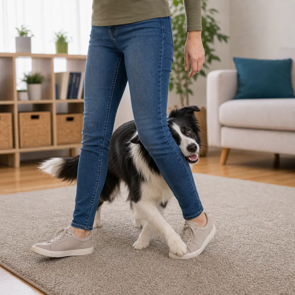 Border Collie practicing leg weave walk