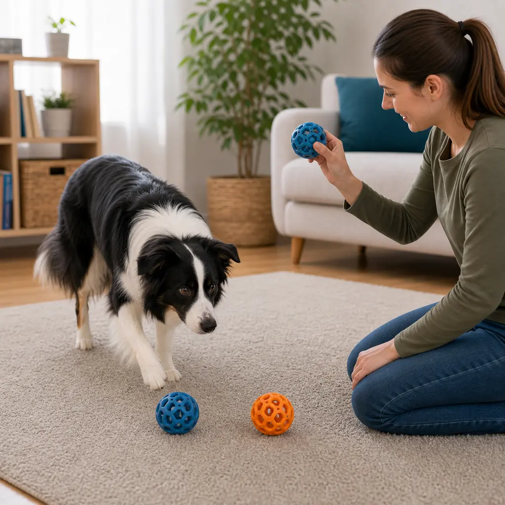 Border Collie practicing match to sample