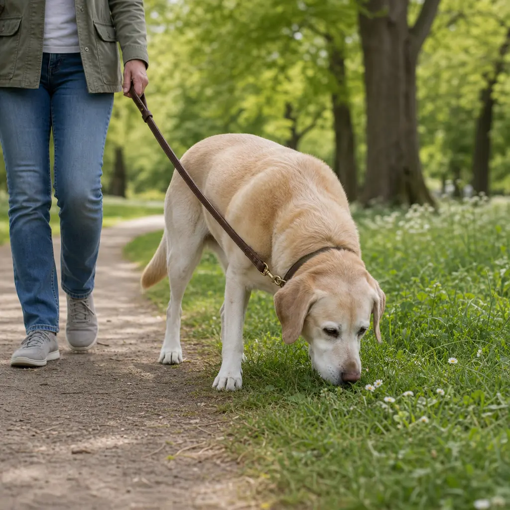senior Labrador Retriever practicing senior scent walk
