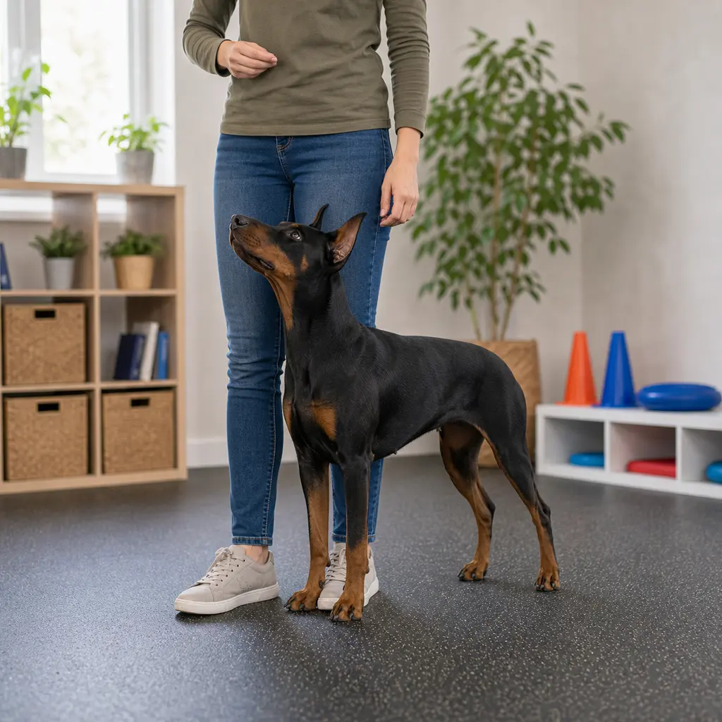 Doberman practicing side position