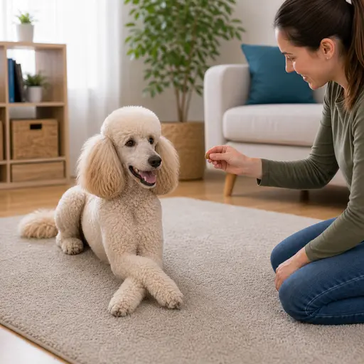 Standard Poodle doing a cross paws trick