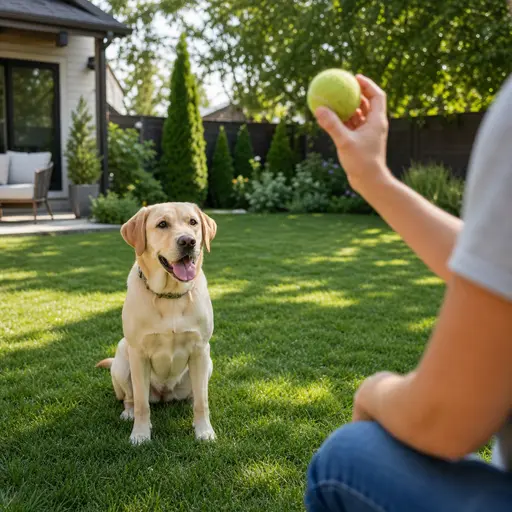 Labrador Retriever practicing fetch with rules