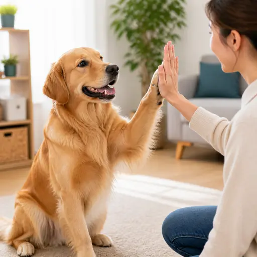 Golden Retriever giving a high five during trick training