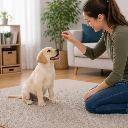 Labrador puppy practicing name game