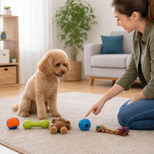 Miniature Poodle learning to choose a named toy
