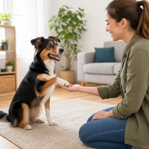 Dog offering a paw during shake training