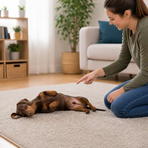 Dachshund practicing play dead