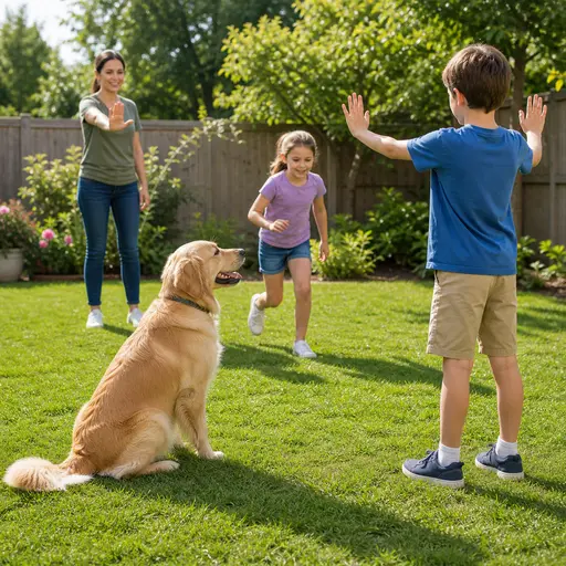 Golden Retriever practicing red light green light