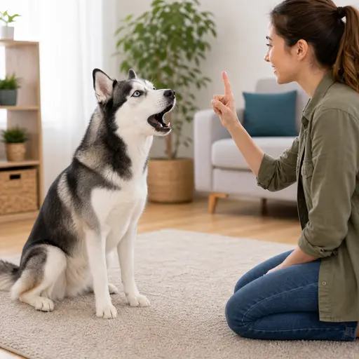 Siberian Husky speaking on cue during training