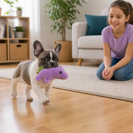 French Bulldog puppy practicing toy parade