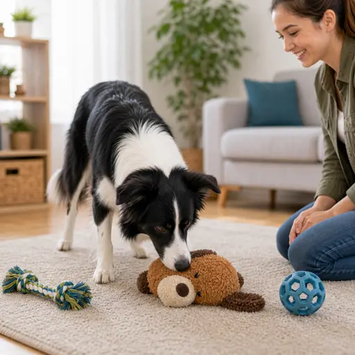 Border Collie finding a toy during toy search training