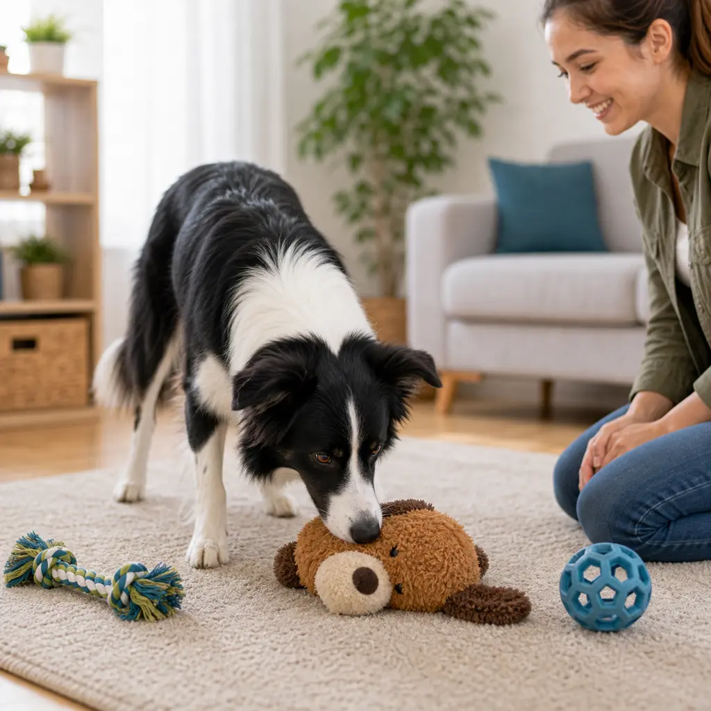 Border Collie finding a toy during toy search training