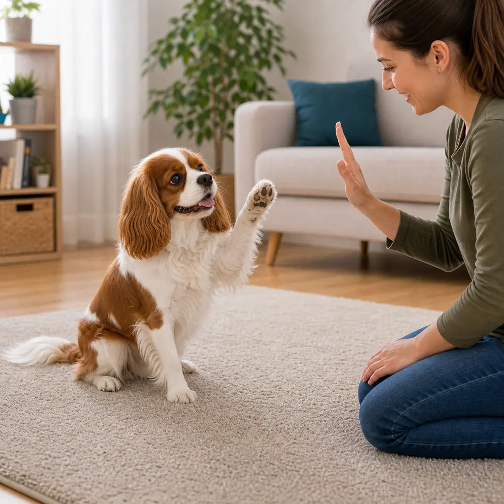 Cavalier King Charles Spaniel practicing wave