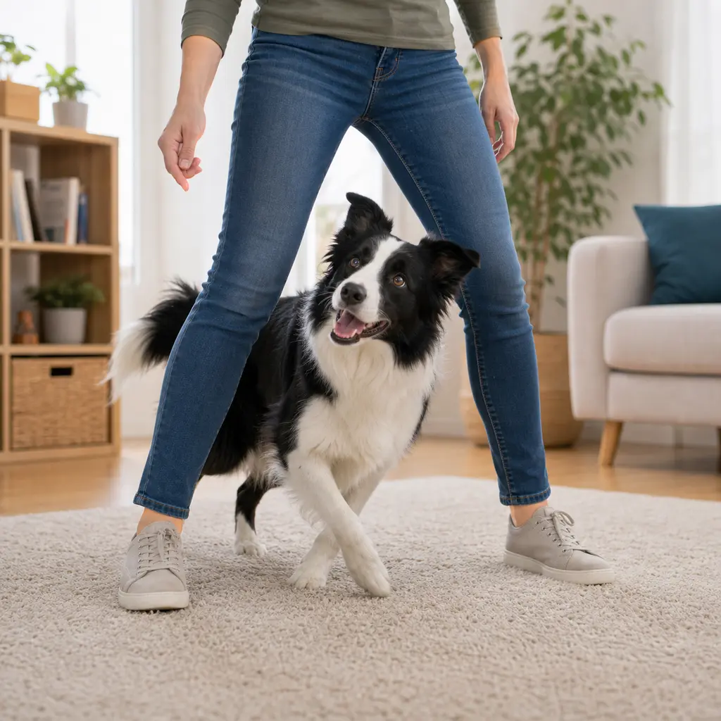 Border Collie practicing weave through legs