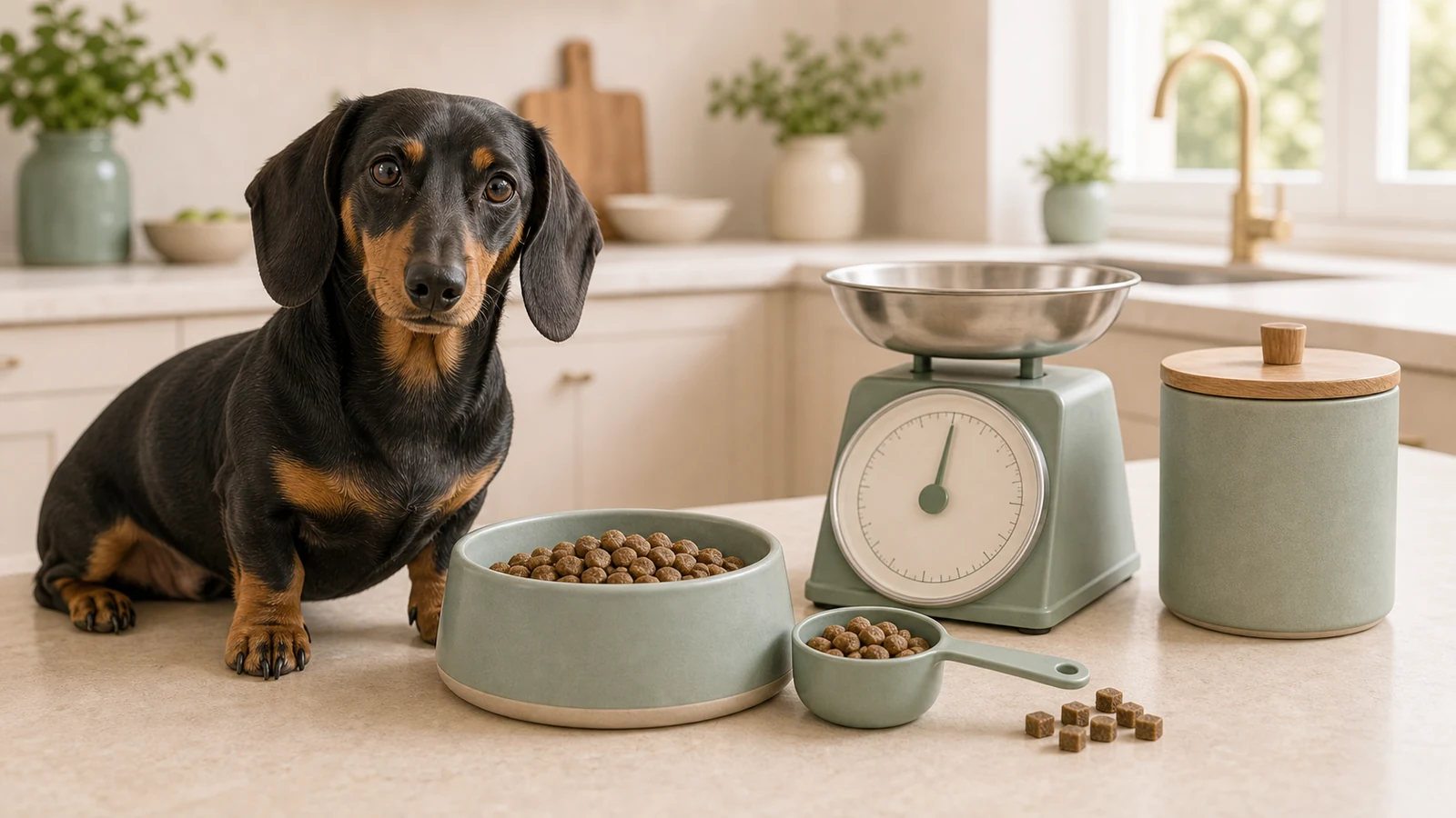 Measured dog food portions.